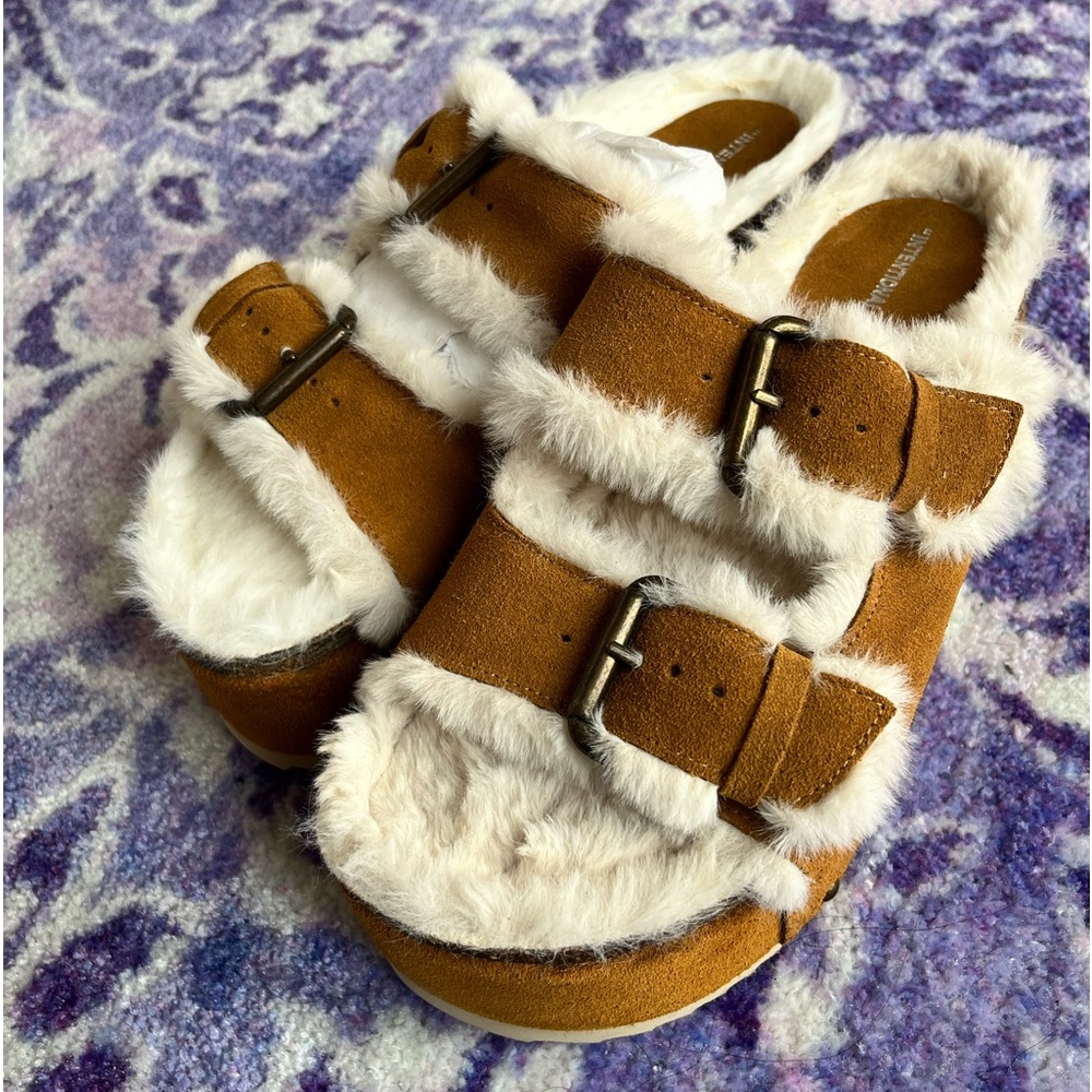 Intentionally Blank Free People Suede Fur Trim Platform Sandal